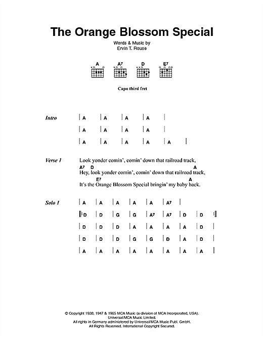 Johnny Cash The Orange Blossom Special sheet music, chords, lyrics - Printable PDF for Lyrics & Chords
