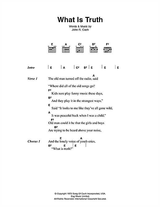 Johnny Cash What Is Truth sheet music, chords, lyrics - Printable PDF for Lyrics & Chords