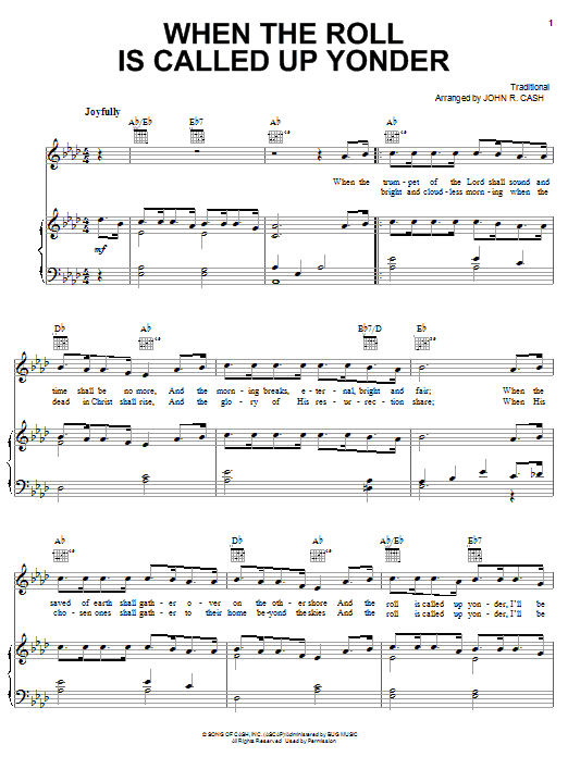 Learn to play Johnny Cash When The Roll Is Called Up Yonder sheet music for Piano, Vocal & Guitar (Right-Hand Melody) in minutes. Johnny Cash When The Roll Is Called Up Yonder sheet music notes and chords