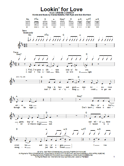 Learn to play Johnny Lee Lookin' For Love sheet music for Lyrics & Chords in minutes. Johnny Lee Lookin' For Love sheet music preview music notes and score for Lyrics & Chords including 3 page(s)