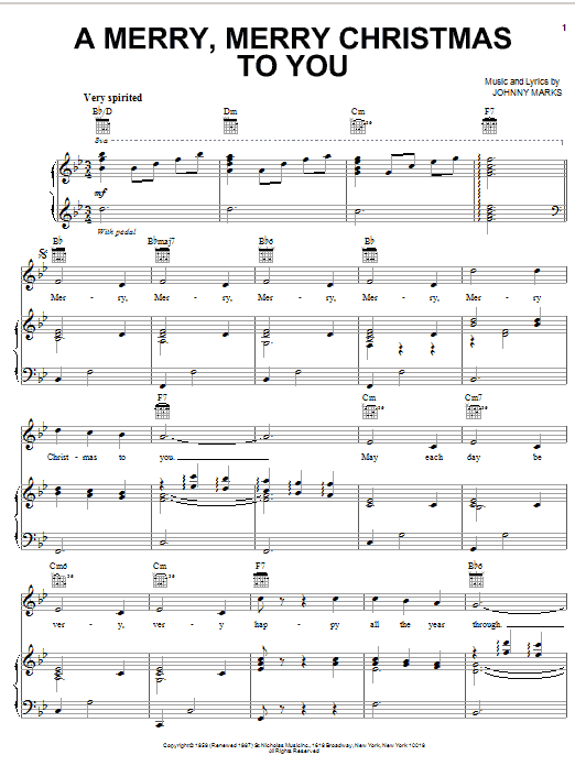 Learn to play Johnny Marks A Merry, Merry Christmas To You sheet music for E-Z Play Today in minutes. Johnny Marks A Merry, Merry Christmas To You sheet music preview music notes and score for E-Z Play Today including 3 page(s)