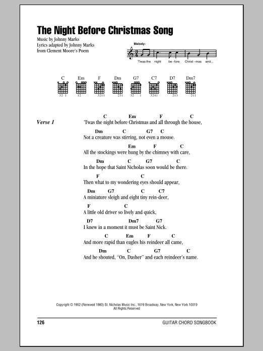 Learn to play Johnny Marks The Night Before Christmas Song sheet music for Lyrics & Chords in minutes. Johnny Marks The Night Before Christmas Song sheet music notes and chords