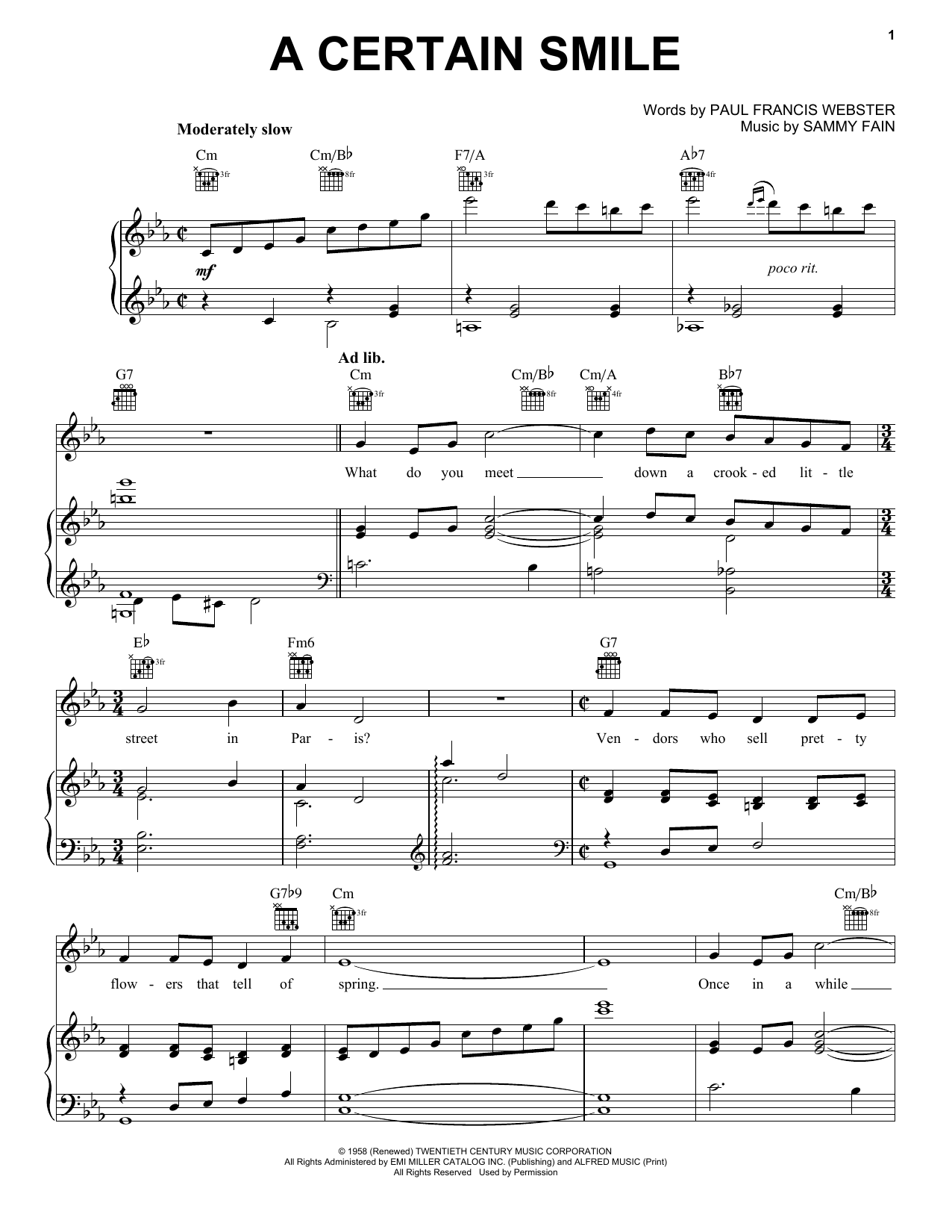 Learn to play Johnny Mathis A Certain Smile sheet music for Piano, Vocal & Guitar (Right-Hand Melody) in minutes. Johnny Mathis A Certain Smile sheet music notes and chords
