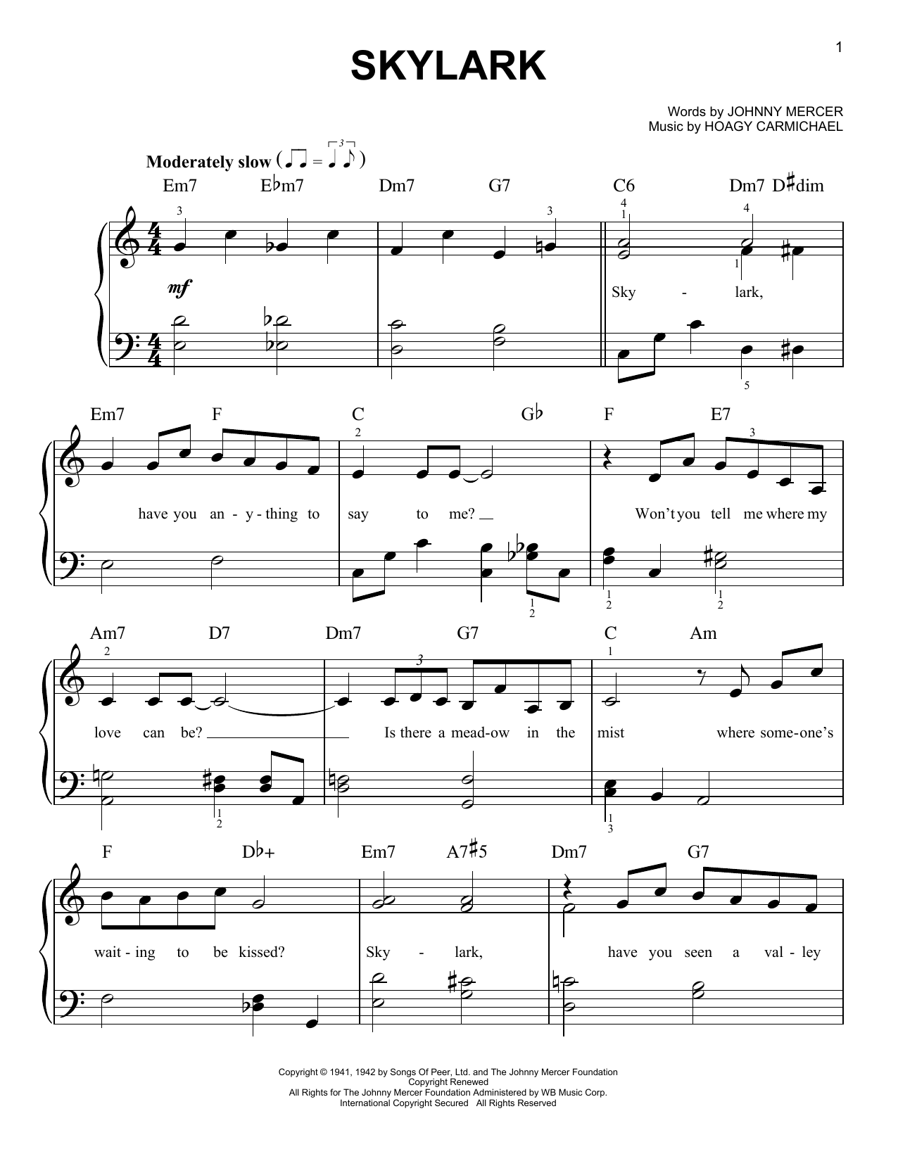 Learn to play Johnny Mercer Skylark sheet music for Piano, Vocal & Guitar (Right-Hand Melody) in minutes. Johnny Mercer Skylark sheet music notes and chords