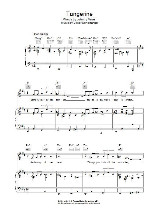 Learn to play Johnny Mercer Tangerine sheet music for Guitar Tab in minutes. Johnny Mercer Tangerine sheet music preview music notes and score for Guitar Tab including 2 page(s)