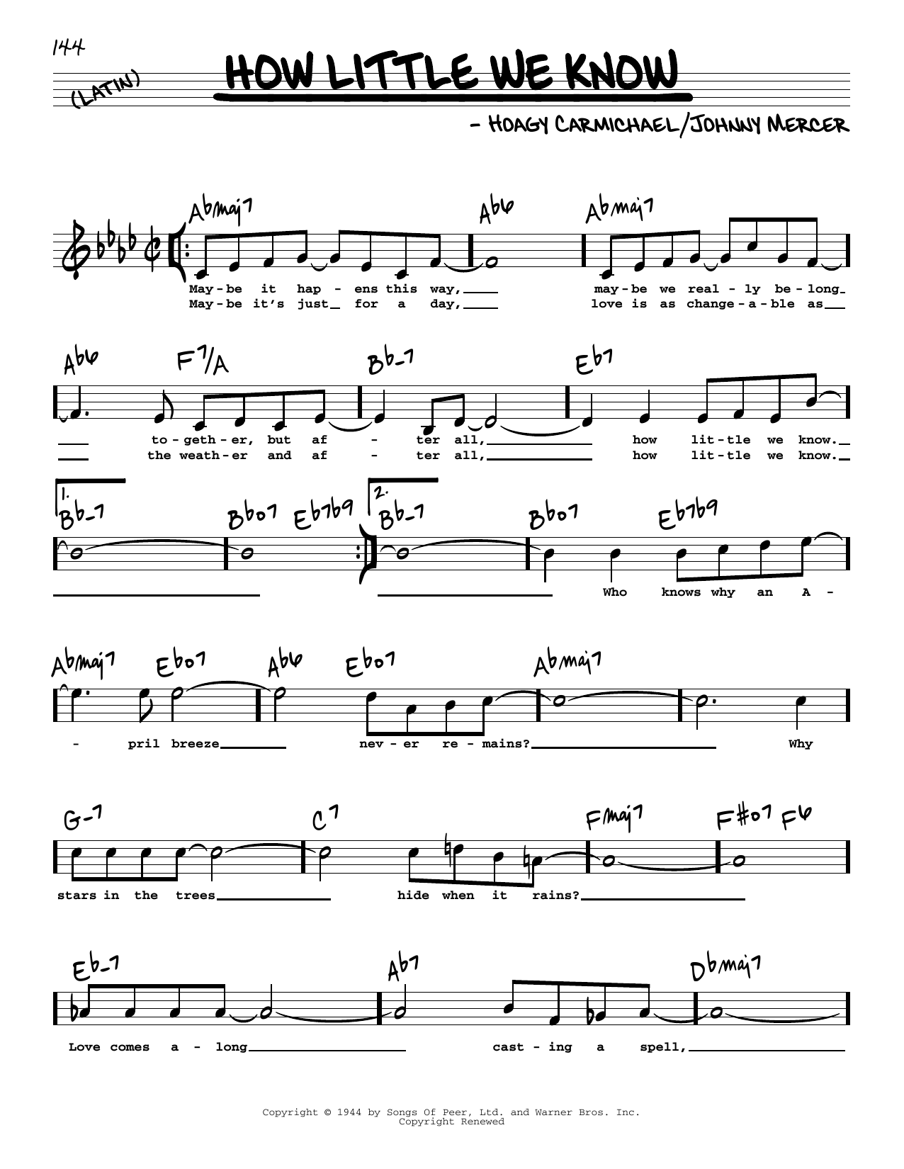 Learn to play Johnny Mercer & Hoagy Carmichael How Little We Know (High Voice) sheet music for Real Book – Melody, Lyrics & Chords in minutes. Johnny Mercer & Hoagy Carmichael How Little We Know (High Voice) sheet music preview music notes and score for Real Book – Melody, Lyrics & Chords including 2 page(s)