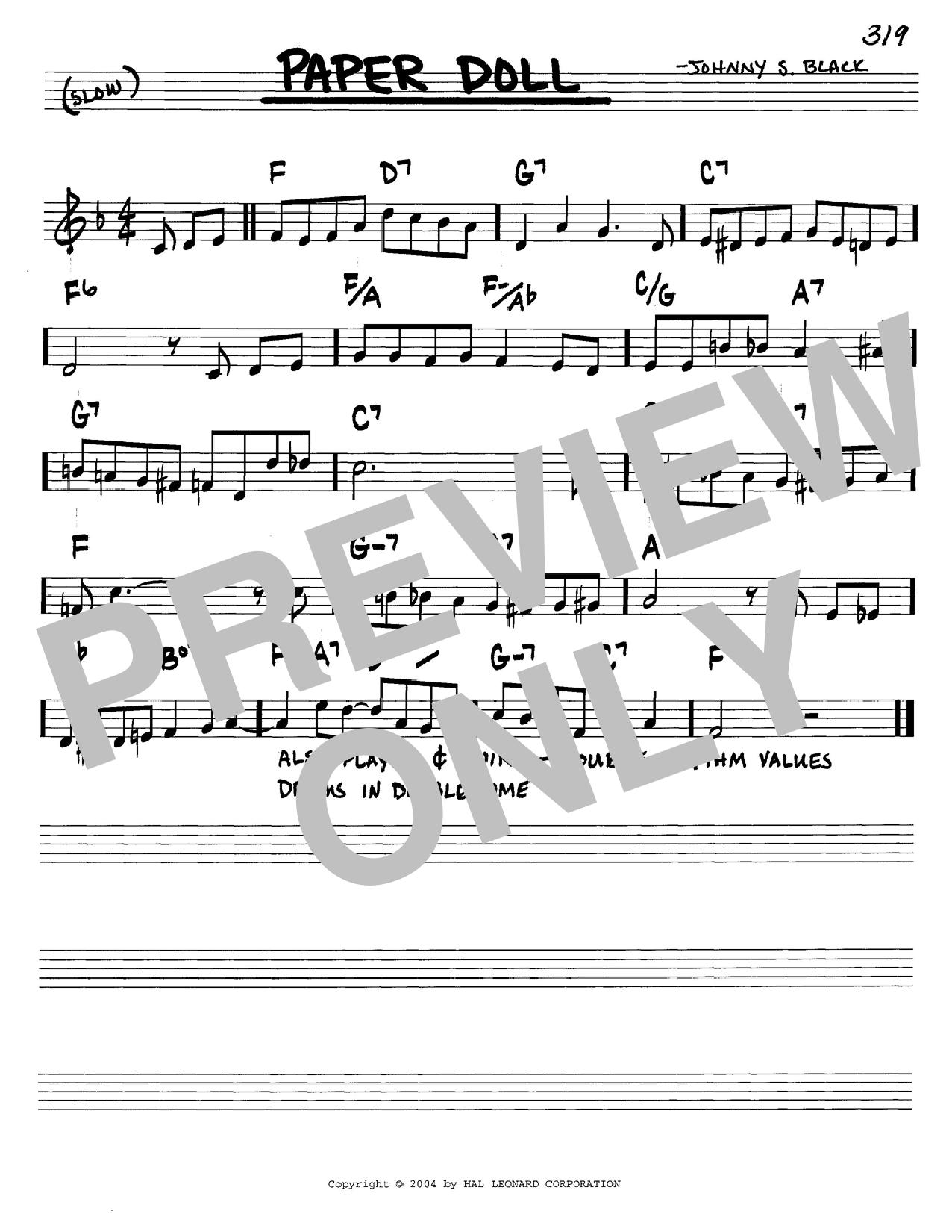 Learn to play Johnny S. Black Paper Doll sheet music for Easy Piano in minutes. Johnny S. Black Paper Doll sheet music preview music notes and score for Easy Piano including 2 page(s)