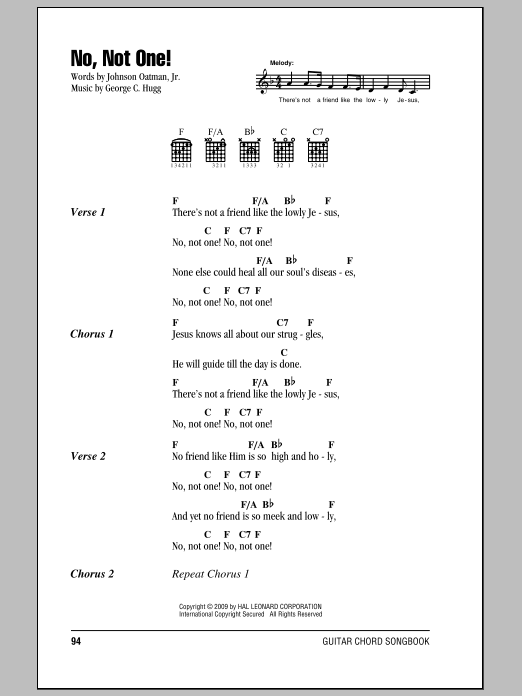 George C. Hugg No, Not One! sheet music, chords, lyrics - Printable PDF for Lyrics & Piano Chords