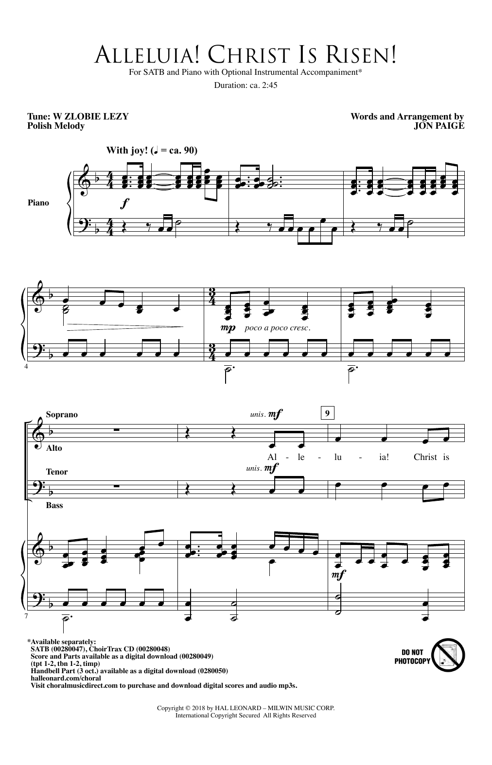 Jon Paige Alleluia! Christ Is Risen! sheet music, chords, lyrics - Printable PDF for SATB Choir