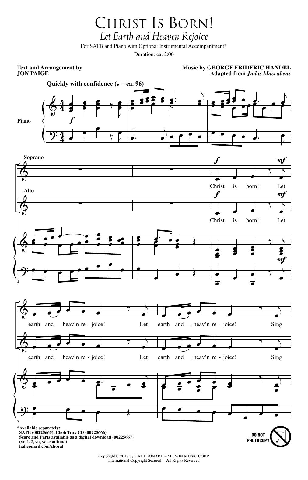 Jon Paige Christ Is Born! (Let Heaven And Earth Rejoice) sheet music, chords, lyrics - Printable PDF for SATB