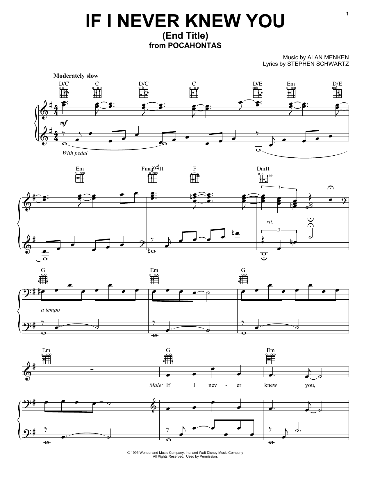 Download Jon Secada and Shanice If I Never Knew You (Love Theme from Pocahontas) sheet music notes and chords for Piano, Vocal & Guitar (Right-Hand Melody) - Download Printable PDF and start playing in minutes.
