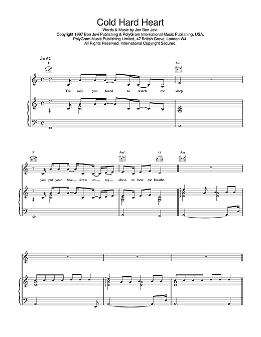 Learn to play Jon Bon Jovi Cold Hard Heart sheet music for Piano, Vocal & Guitar (Right-Hand Melody) in minutes. Jon Bon Jovi Cold Hard Heart sheet music notes and chords