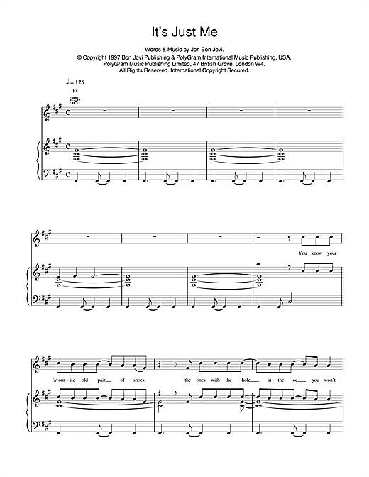 Learn to play Jon Bon Jovi It's Just Me sheet music for Piano, Vocal & Guitar (Right-Hand Melody) in minutes. Jon Bon Jovi It's Just Me sheet music notes and chords