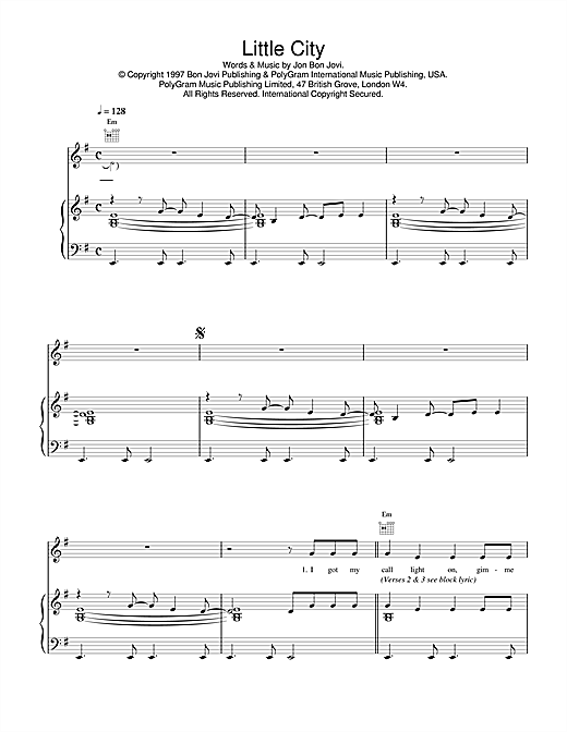 Learn to play Jon Bon Jovi Little City sheet music for Piano, Vocal & Guitar (Right-Hand Melody) in minutes. Jon Bon Jovi Little City sheet music notes and chords
