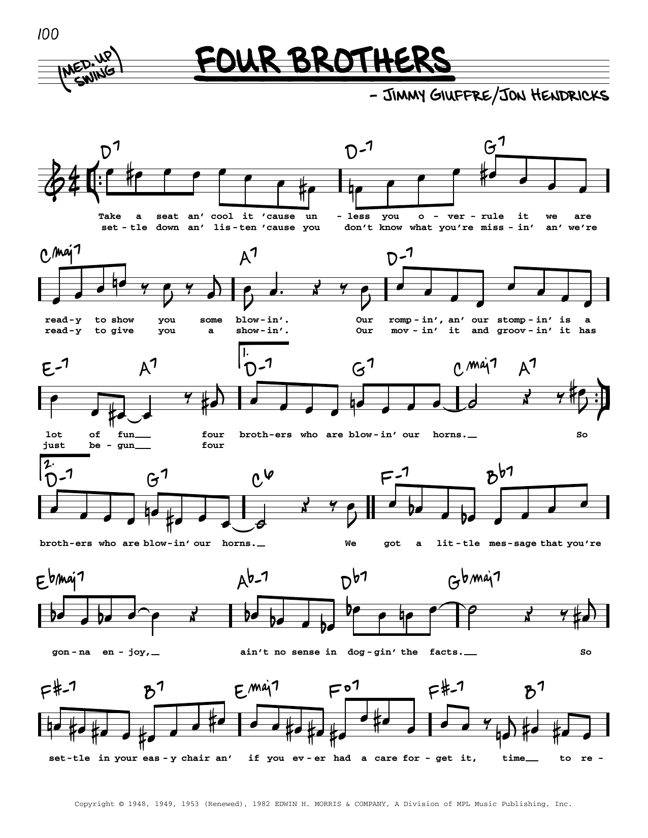 Learn to play Jon Hendricks Four Brothers (High Voice) sheet music for Real Book – Melody, Lyrics & Chords in minutes. Jon Hendricks Four Brothers (High Voice) sheet music preview music notes and score for Real Book – Melody, Lyrics & Chords including 2 page(s)