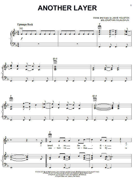 Learn to play Jon McLaughlin Another Layer sheet music for Piano, Vocal & Guitar (Right-Hand Melody) in minutes. Jon McLaughlin Another Layer sheet music preview music notes and score for Piano, Vocal & Guitar (Right-Hand Melody) including 7 page(s)
