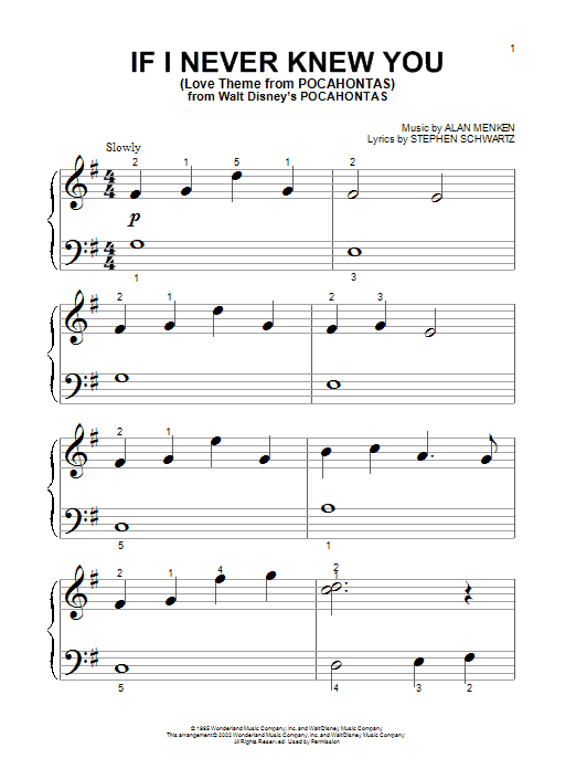Jon Secada and Shanice If I Never Knew You (Love Theme from Pocahontas) sheet music preview music notes and score for Piano (Big Notes) including 4 page(s)