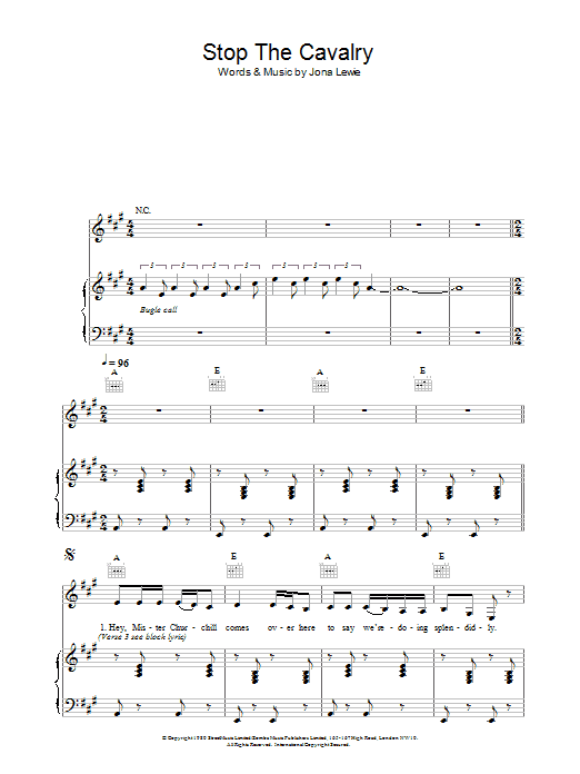 Learn to play Jona Lewie Stop The Cavalry sheet music for Beginner Piano in minutes. Jona Lewie Stop The Cavalry sheet music preview music notes and score for Beginner Piano including 3 page(s)