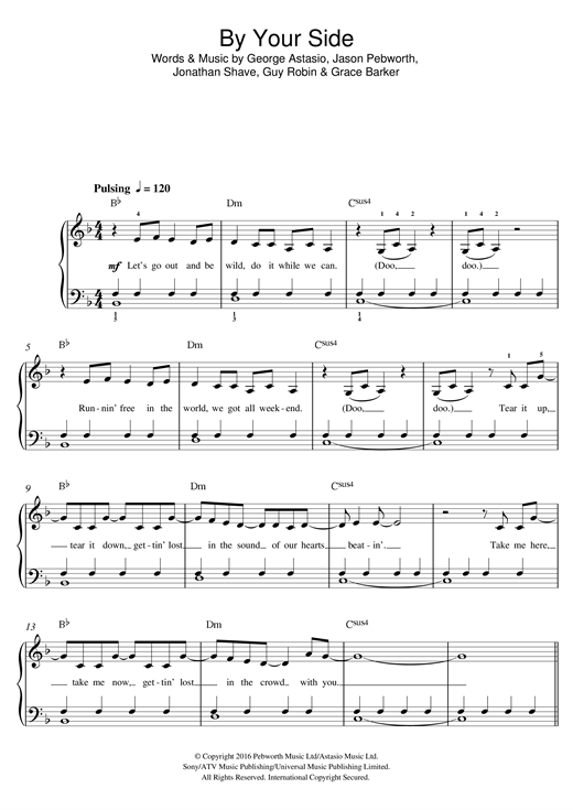 Jonas Blue By Your Side (feat. RAYE) sheet music, chords, lyrics - Printable PDF for Beginner Piano