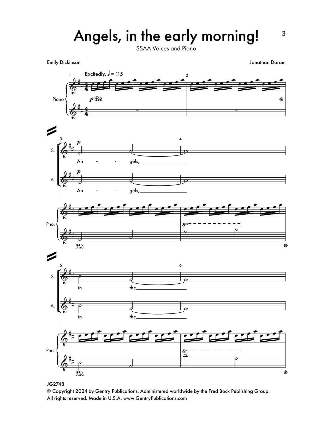 Jonathan Doram Angels In The Morning sheet music, chords, lyrics - Printable PDF for Choir