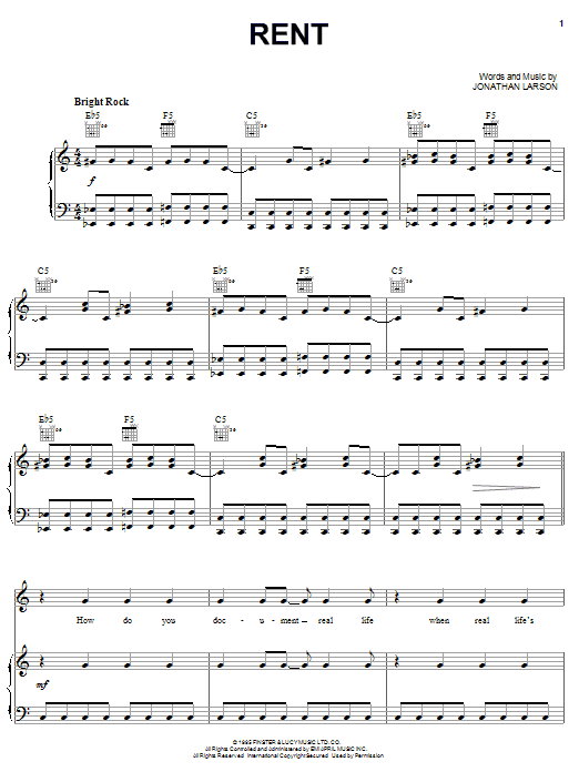Learn to play Jonathan Larson Rent sheet music for Piano, Vocal & Guitar (Right-Hand Melody) in minutes. Jonathan Larson Rent sheet music notes and chords