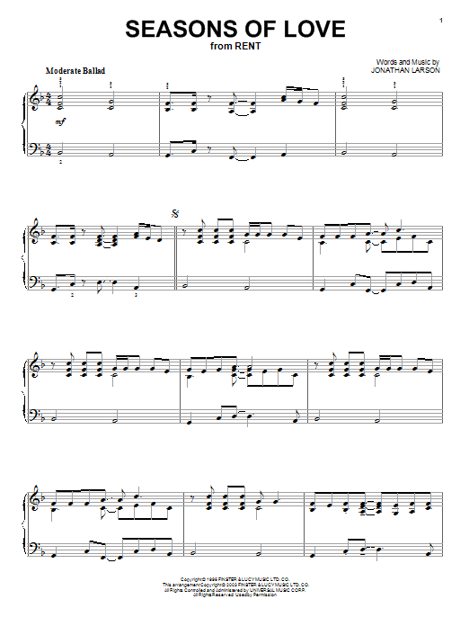 Learn to play Jonathan Larson Seasons Of Love sheet music for Piano, Vocal & Guitar (Right-Hand Melody) in minutes. Jonathan Larson Seasons Of Love sheet music notes and chords