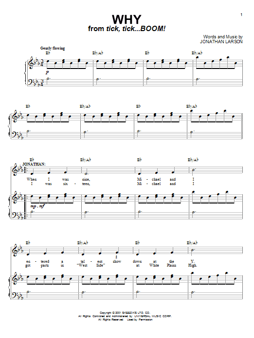 Learn to play Jonathan Larson Why sheet music for Piano, Vocal & Guitar (Right-Hand Melody) in minutes. Jonathan Larson Why sheet music preview music notes and score for Piano, Vocal & Guitar (Right-Hand Melody) including 9 page(s)