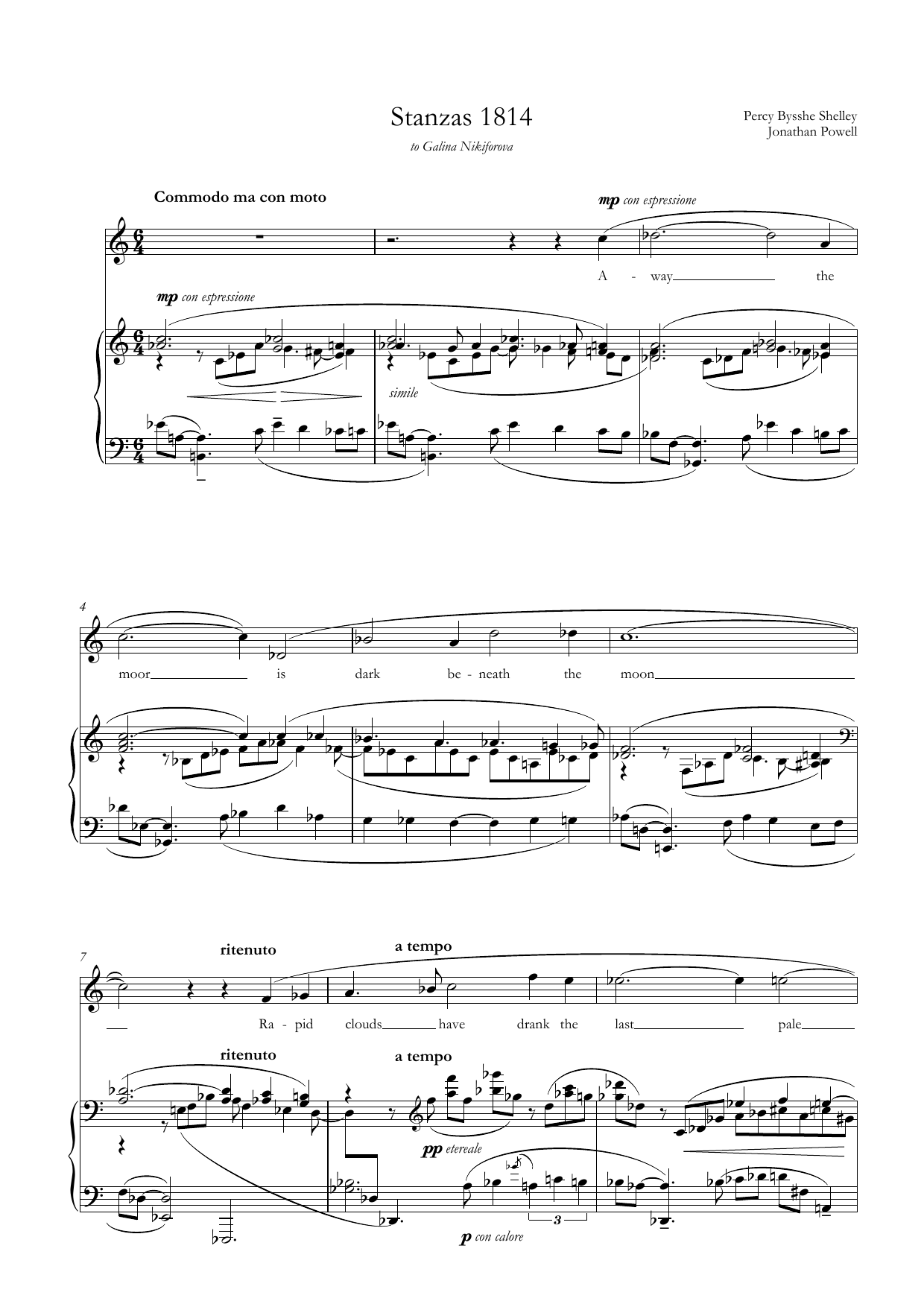 Jonathan Powell Stanzas 1814 (for mezzo-soprano & piano) sheet music preview music notes and score for Piano & Vocal including 7 page(s)