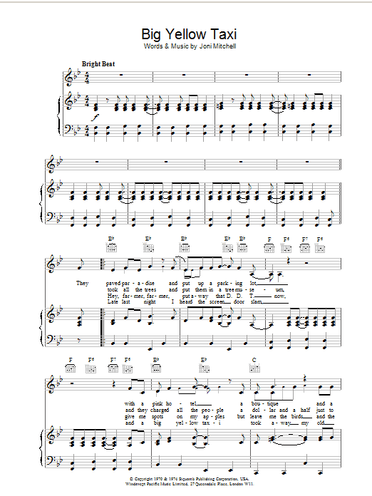 Learn to play Joni Mitchell Big Yellow Taxi sheet music for Ukulele with strumming patterns in minutes. Joni Mitchell Big Yellow Taxi sheet music preview music notes and score for Ukulele with strumming patterns including 2 page(s)