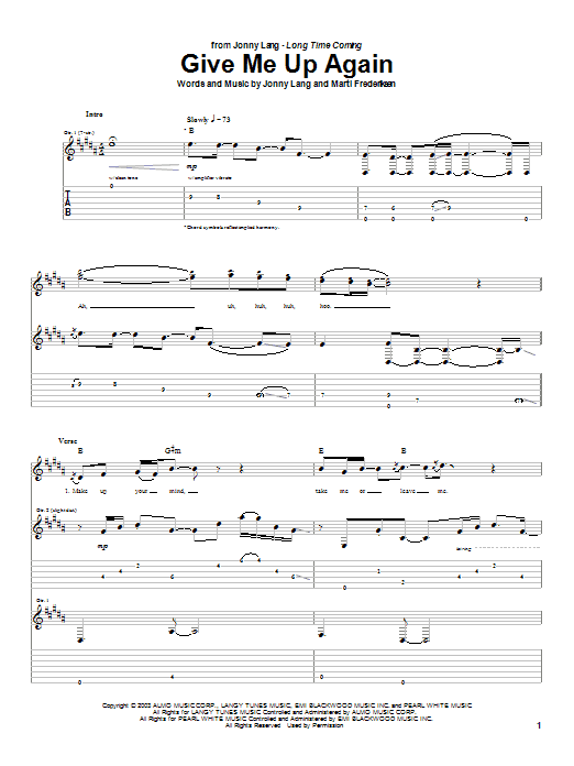 Learn to play Jonny Lang Give Me Up Again sheet music for Guitar Tab in minutes. Jonny Lang Give Me Up Again sheet music preview music notes and score for Guitar Tab including 15 page(s)