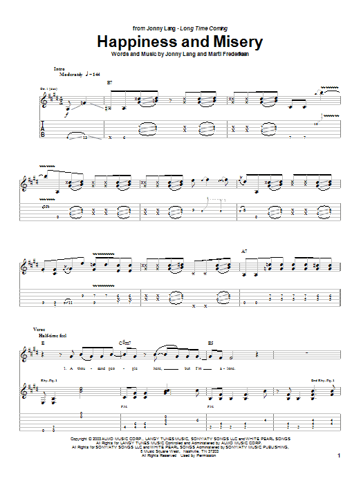 Learn to play Jonny Lang Happiness And Misery sheet music for Guitar Tab in minutes. Jonny Lang Happiness And Misery sheet music preview music notes and score for Guitar Tab including 11 page(s)