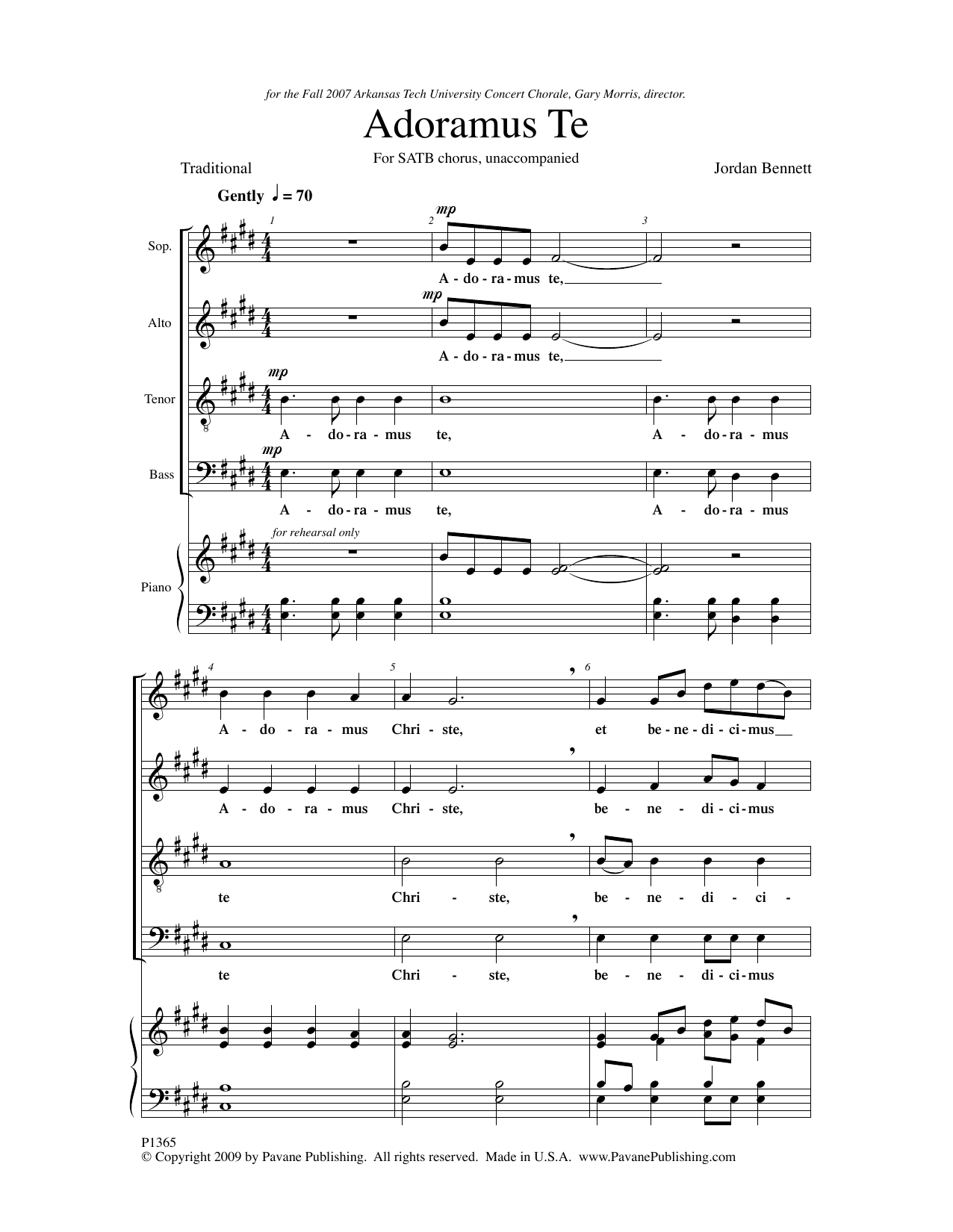 Jordan Bennett Adoramus Te sheet music, chords, lyrics - Printable PDF for SATB Choir