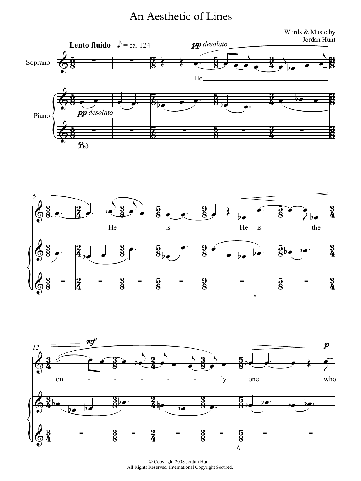 Jordan Hunt An Aesthetic of Lines (for soprano & piano) sheet music preview music notes and score for Piano & Vocal including 7 page(s)