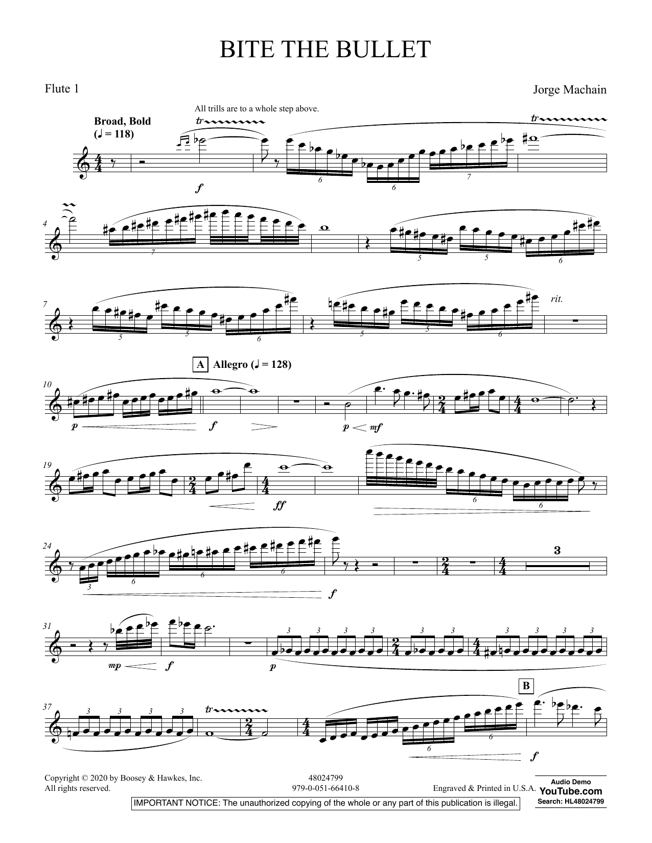 Learn to play Jorge Machain Bite the Bullet - Flute 1 sheet music for Concert Band in minutes. Jorge Machain Bite the Bullet - Flute 1 sheet music preview music notes and score for Concert Band including 4 page(s)