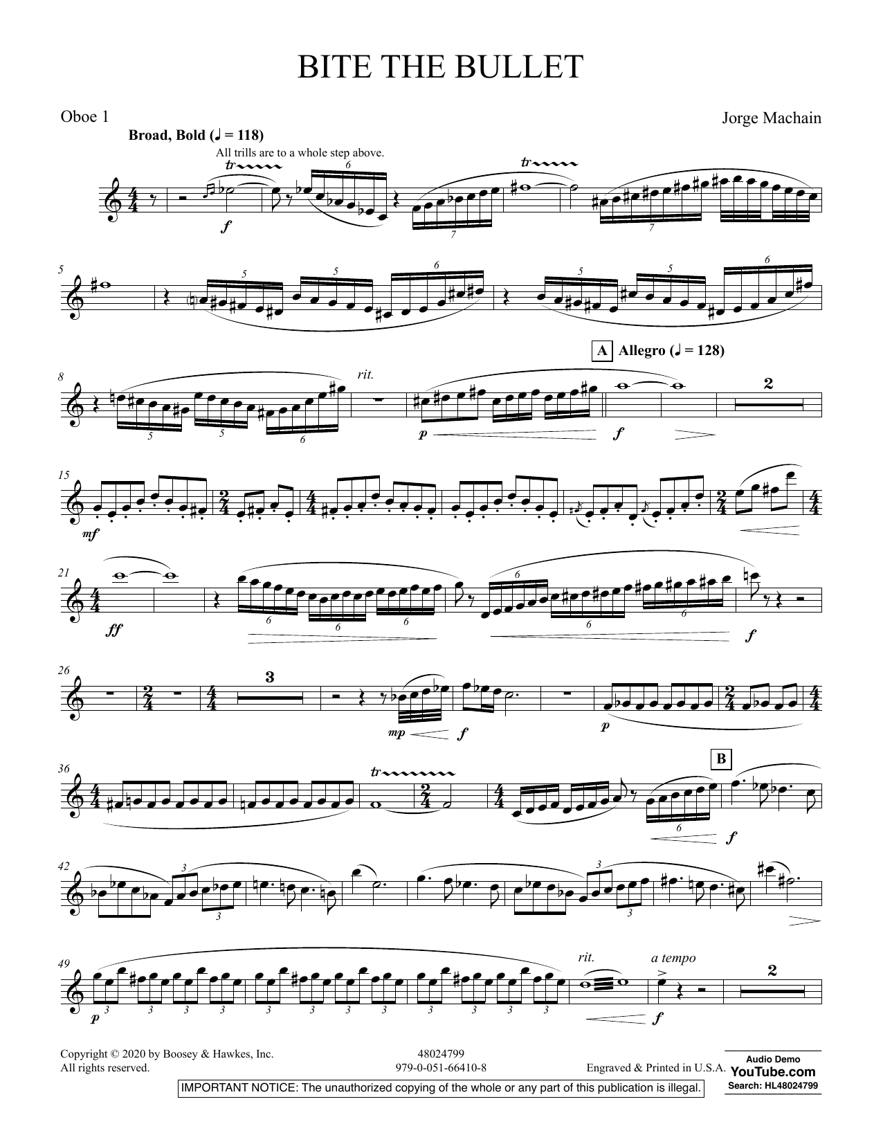 Learn to play Jorge Machain Bite the Bullet - Oboe 1 sheet music for Concert Band in minutes. Jorge Machain Bite the Bullet - Oboe 1 sheet music preview music notes and score for Concert Band including 3 page(s)