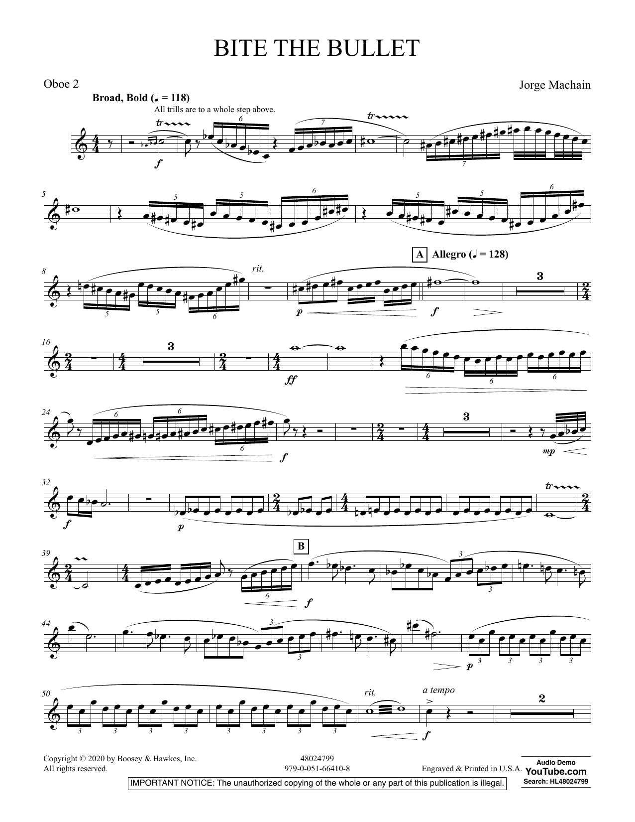 Learn to play Jorge Machain Bite the Bullet - Oboe 2 sheet music for Concert Band in minutes. Jorge Machain Bite the Bullet - Oboe 2 sheet music preview music notes and score for Concert Band including 3 page(s)