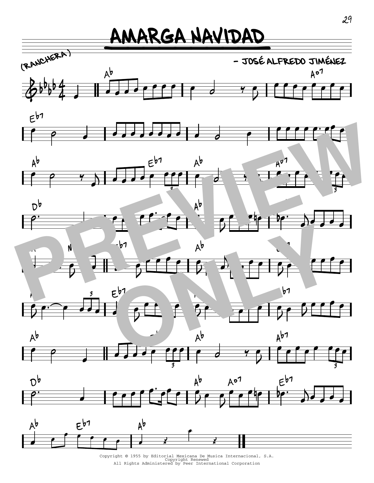 Learn to play Jose Alfredo Jimenez Amarga Navidad sheet music for Real Book – Melody & Chords in minutes. Jose Alfredo Jimenez Amarga Navidad sheet music preview music notes and score for Real Book – Melody & Chords including 1 page(s)