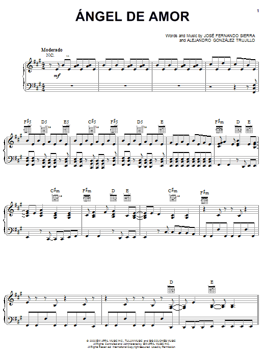 Learn to play Jose Fernando Sierra Angel De Amor sheet music for Piano, Vocal & Guitar (Right-Hand Melody) in minutes. Jose Fernando Sierra Angel De Amor sheet music notes and chords