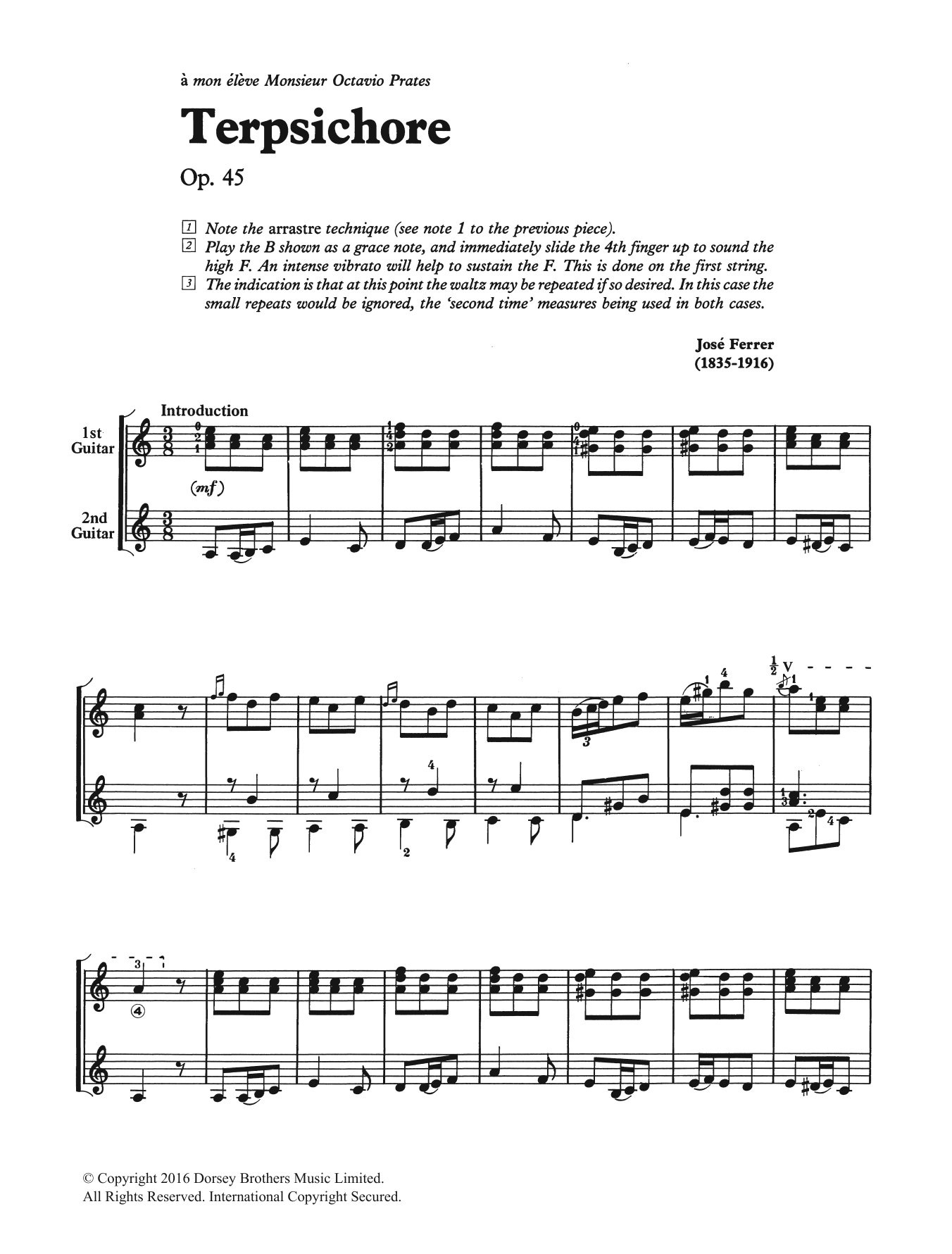 Learn to play José Ferrer Terpsichore sheet music for Guitar in minutes. José Ferrer Terpsichore sheet music preview music notes and score for Guitar including 6 page(s)