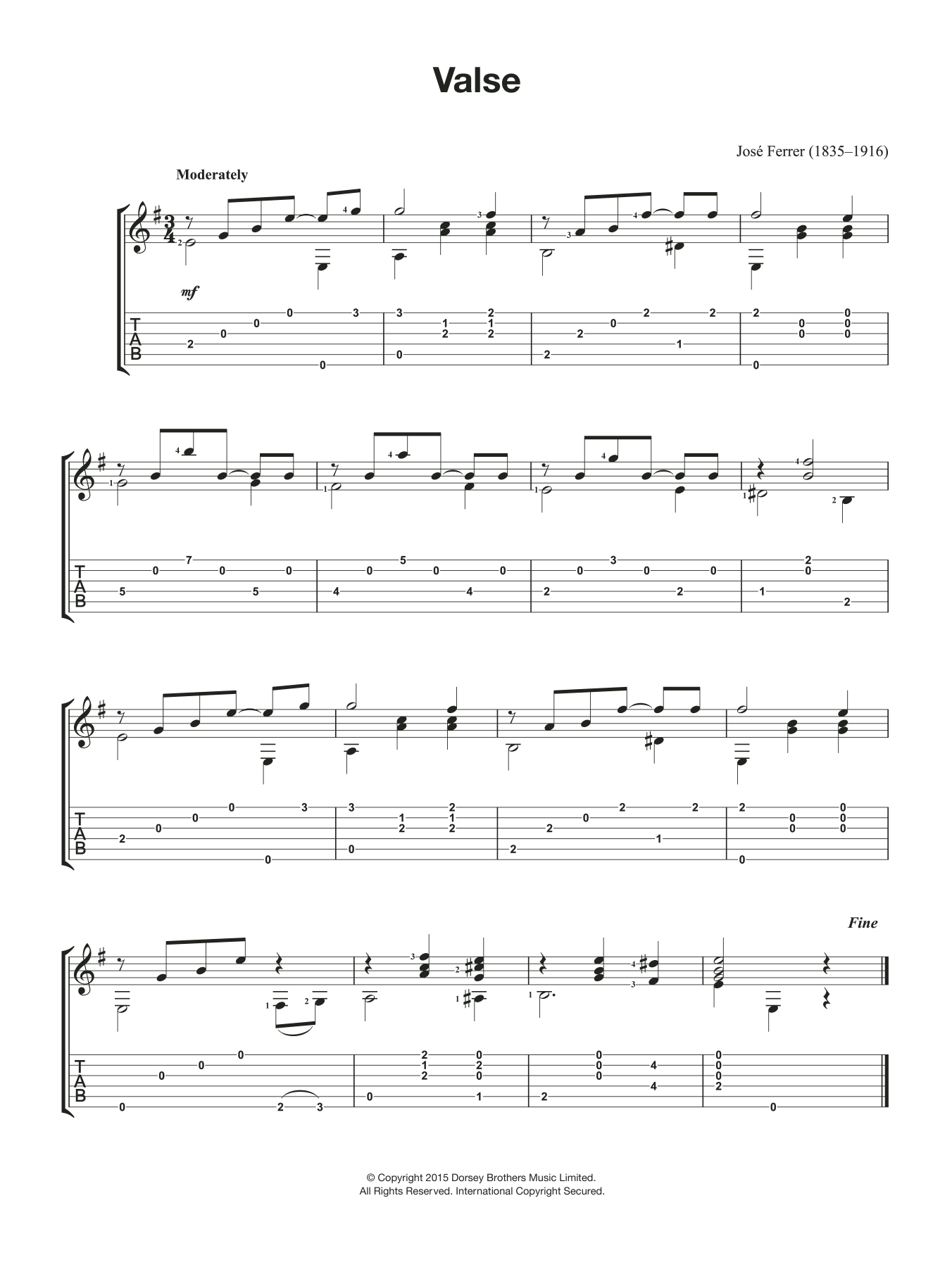 Learn to play José Ferrer Valse sheet music for Guitar in minutes. José Ferrer Valse sheet music preview music notes and score for Guitar including 2 page(s)