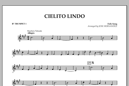Learn to play Jose Hernandez Cielito Lindo - Bb Trumpet 1 sheet music for Concert Band in minutes. Jose Hernandez Cielito Lindo - Bb Trumpet 1 sheet music notes and chords