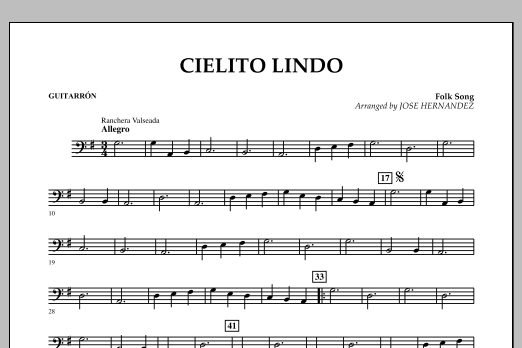 Learn to play Jose Hernandez Cielito Lindo - Guitarron sheet music for Concert Band in minutes. Jose Hernandez Cielito Lindo - Guitarron sheet music notes and chords