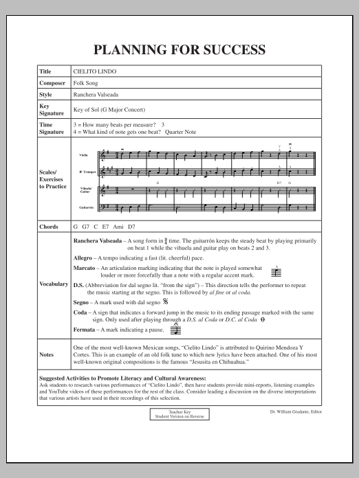 Learn to play Jose Hernandez Cielito Lindo - Planning for Success sheet music for Concert Band in minutes. Jose Hernandez Cielito Lindo - Planning for Success sheet music notes and chords