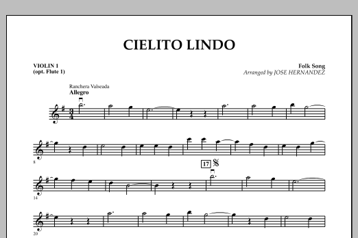 Learn to play Jose Hernandez Cielito Lindo - Violin 1 sheet music for Concert Band in minutes. Jose Hernandez Cielito Lindo - Violin 1 sheet music notes and chords