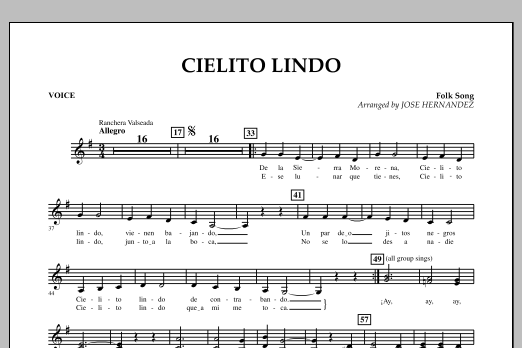 Learn to play Jose Hernandez Cielito Lindo - Vocal sheet music for Concert Band in minutes. Jose Hernandez Cielito Lindo - Vocal sheet music notes and chords