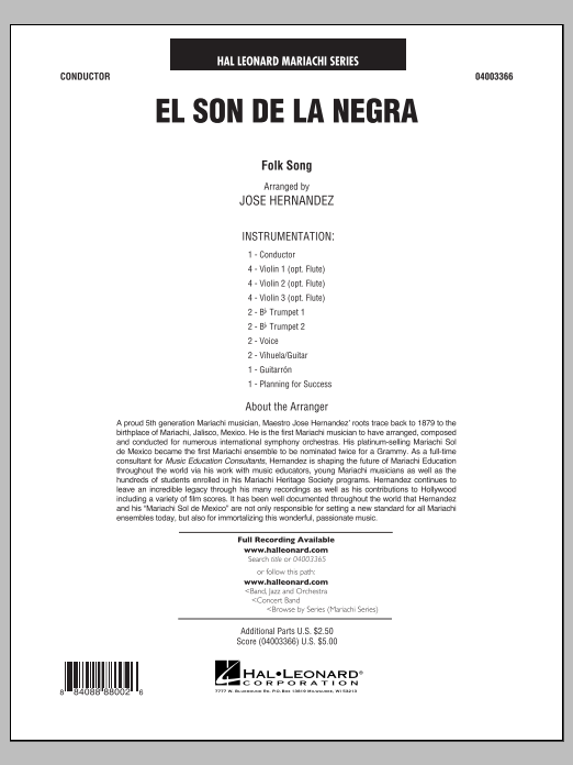 Learn to play Jose Hernandez El Son de la Negra - Full Score sheet music for Concert Band in minutes. Jose Hernandez El Son de la Negra - Full Score sheet music notes and chords