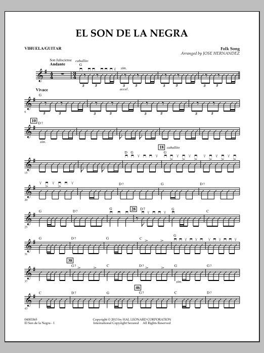 Learn to play Jose Hernandez El Son de la Negra - Vihuela/Guitar sheet music for Concert Band in minutes. Jose Hernandez El Son de la Negra - Vihuela/Guitar sheet music notes and chords