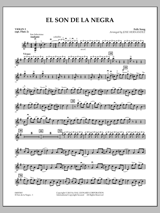 Learn to play Jose Hernandez El Son de la Negra - Violin 2 sheet music for Concert Band in minutes. Jose Hernandez El Son de la Negra - Violin 2 sheet music notes and chords