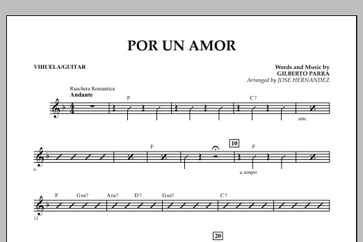 Learn to play Jose Hernandez Por Un Amor - Vihuela/Guitar sheet music for Concert Band in minutes. Jose Hernandez Por Un Amor - Vihuela/Guitar sheet music notes and chords