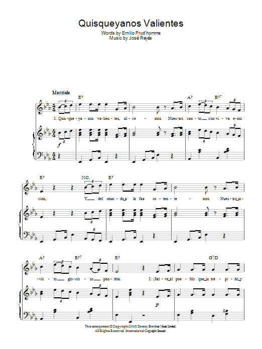 Learn to play Jose Reyes Quisqueyanos Valientes (Dominican Republic National Anthem) sheet music for Piano, Vocal & Guitar (Right-Hand Melody) in minutes. Jose Reyes Quisqueyanos Valientes (Dominican Republic National Anthem) sheet music preview music notes and score for Piano, Vocal & Guitar (Right-Hand Melody) including 3 page(s)